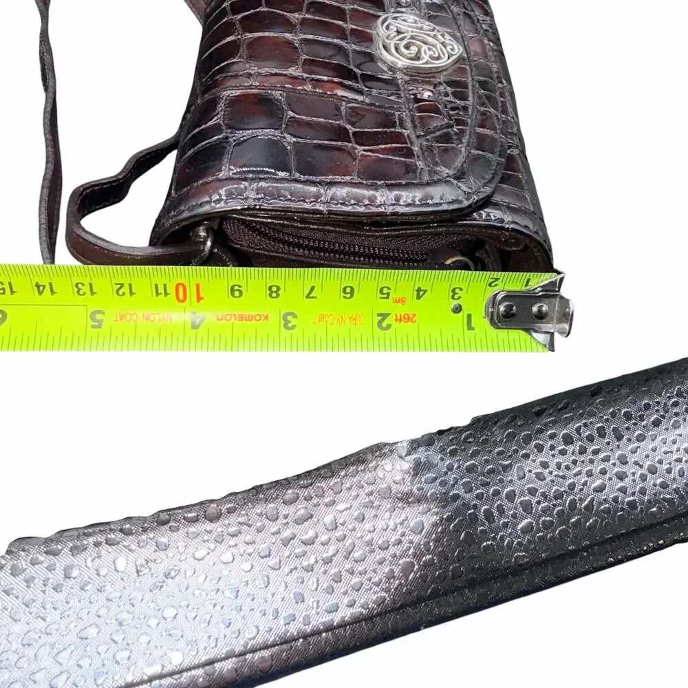 Brighton Croc Embossed Brown Leather Wallet Crossbody Heart Clasp